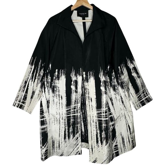 Lafayette 148 New York RARE Black White Raincoat Large Jacket Pockets Abstract - Picture 2 of 12